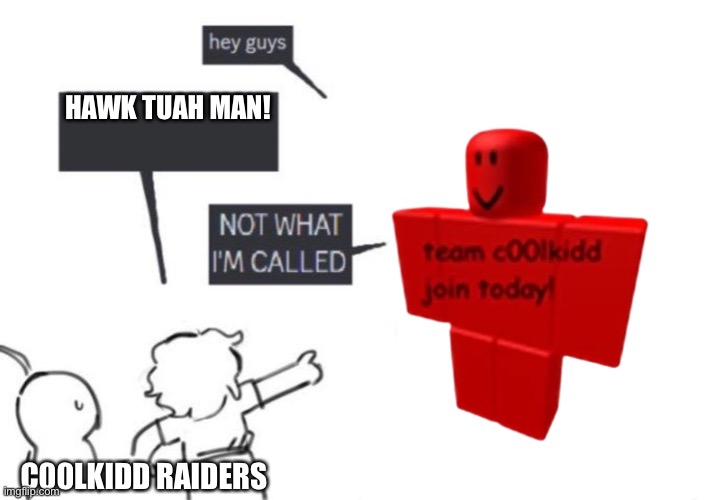Hey Guys - NOT WHAT I'M CALLED | HAWK TUAH MAN! C00LKIDD RAIDERS | image tagged in hey guys - not what i'm called | made w/ Imgflip meme maker