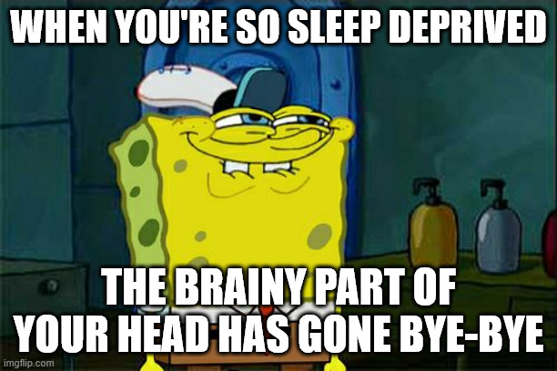 Pulling an allnighter | WHEN YOU'RE SO SLEEP DEPRIVED; THE BRAINY PART OF YOUR HEAD HAS GONE BYE-BYE | image tagged in memes,don't you squidward,brain before sleep,so tired,spongebob,sleep deprivation creations | made w/ Imgflip meme maker