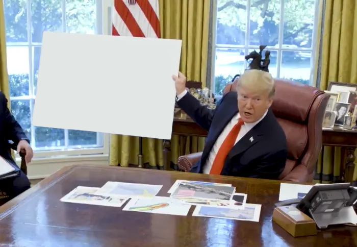 Trump holding large paper sign Blank Meme Template