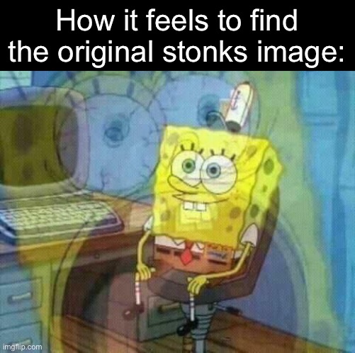 God, why does the stock image guy look so weird | How it feels to find the original stonks image: | image tagged in spongebob panic inside | made w/ Imgflip meme maker