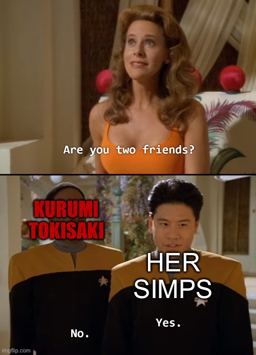 Are you friends? | KURUMI TOKISAKI; HER SIMPS | image tagged in are you friends,date a live,anime | made w/ Imgflip meme maker