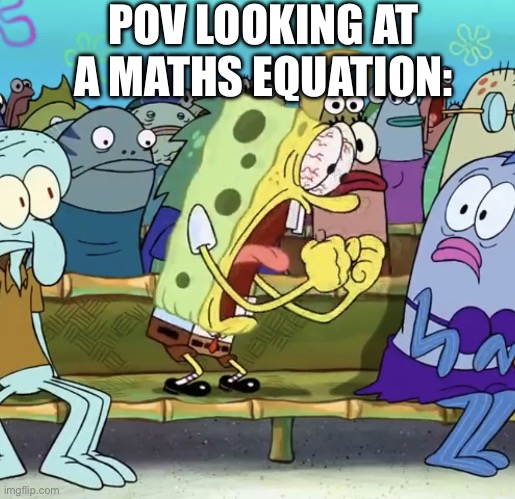 Maths equation | POV LOOKING AT A MATHS EQUATION: | image tagged in spongebob yelling | made w/ Imgflip meme maker