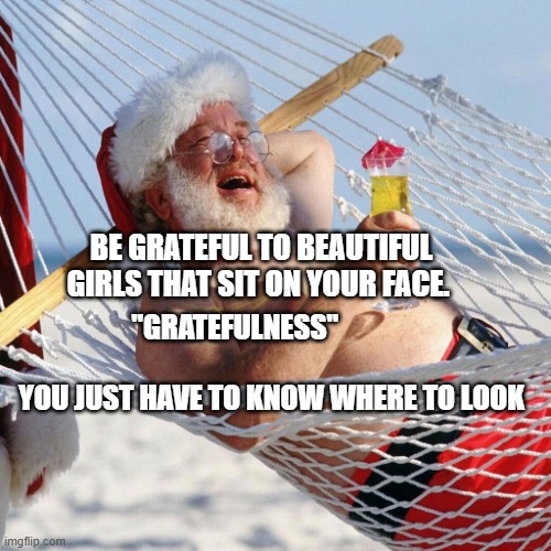 merry christmas | BE GRATEFUL TO BEAUTIFUL GIRLS THAT SIT ON YOUR FACE. "GRATEFULNESS"                                                 YOU JUST HAVE TO KNOW WHERE TO LOOK | image tagged in merry christmas | made w/ Imgflip meme maker