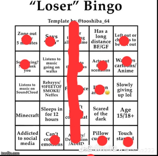 loser bingo | image tagged in loser bingo | made w/ Imgflip meme maker