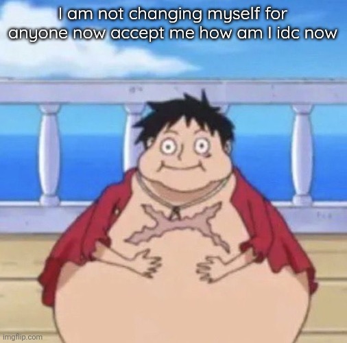 I'm so done with people | I am not changing myself for anyone now accept me how am I idc now | image tagged in fat luffy | made w/ Imgflip meme maker