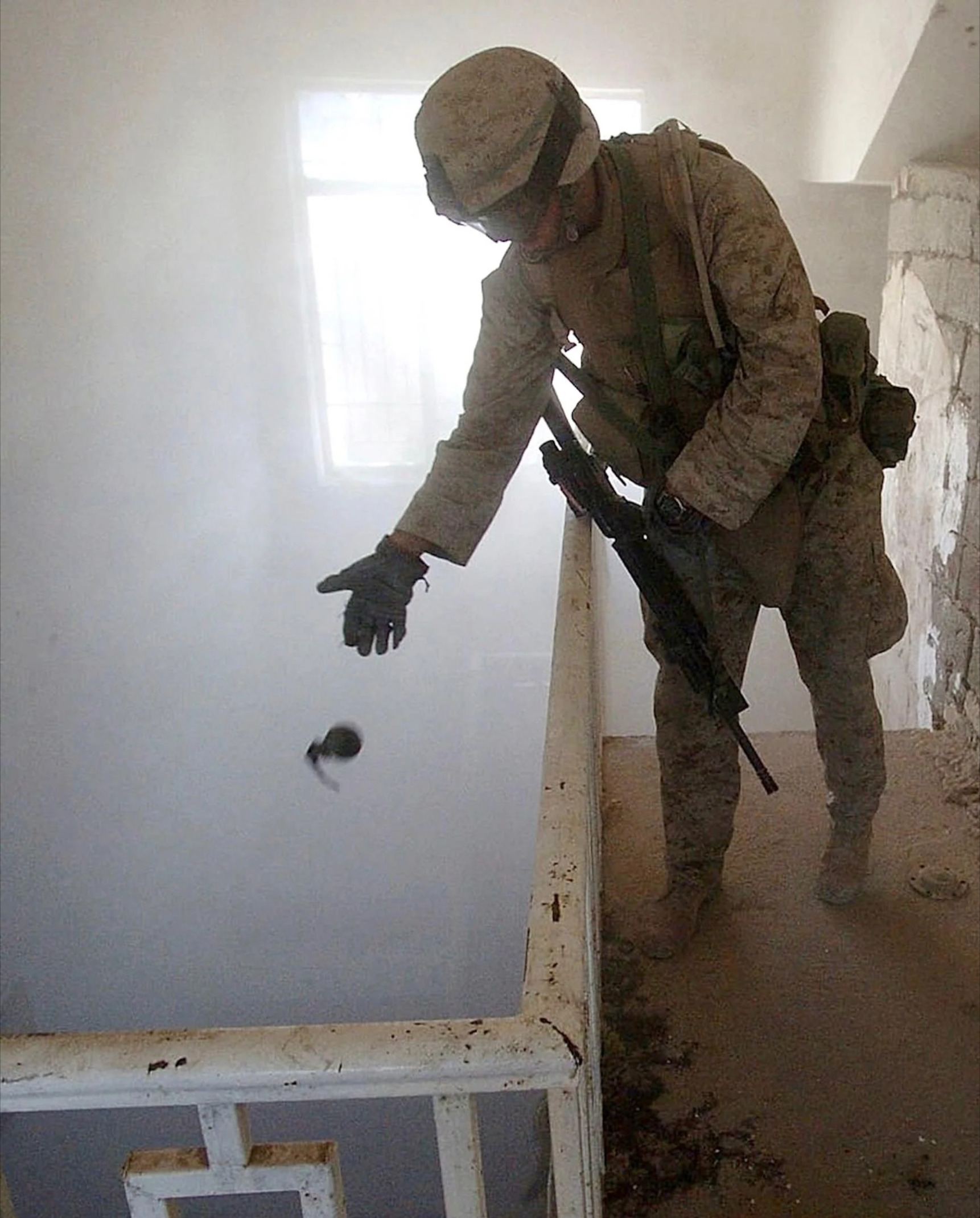 Marine throwing a grenade in Fallujah Blank Meme Template