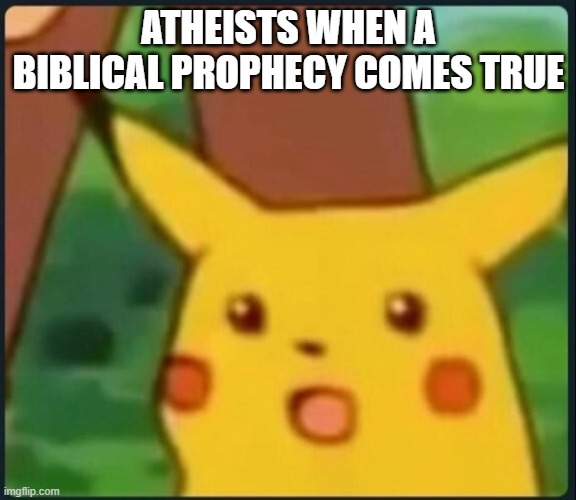 We warned them... countless times... again... and again... | ATHEISTS WHEN A BIBLICAL PROPHECY COMES TRUE | image tagged in surprised pikachu,christian,atheist,bible | made w/ Imgflip meme maker