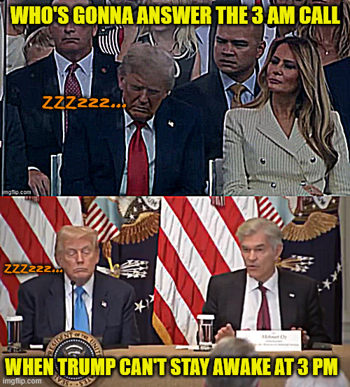 Drowsy Don | WHO'S GONNA ANSWER THE 3 AM CALL; ZZZzzz... ZZZzzz... WHEN TRUMP CAN'T STAY AWAKE AT 3 PM | image tagged in drowsy don,no mo sleepy joe,poops in his slumber,unable to be president,birthday nap,drugged donald | made w/ Imgflip meme maker