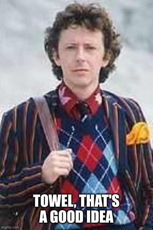 TOWEL, THAT'S A GOOD IDEA | image tagged in david dixon as ford prefect | made w/ Imgflip meme maker
