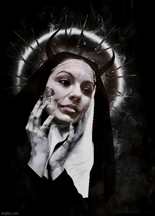 Hollow | image tagged in nun,memes,demon,religion,horns | made w/ Imgflip meme maker