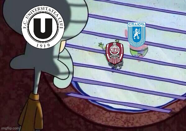 CFR 1-0 Lugano, Craiova 4-0 Sarajevo, U Cluj 1-2 Ararat | image tagged in squidward window,cfr cluj,craiova,u cluj,europa league,conference league | made w/ Imgflip meme maker
