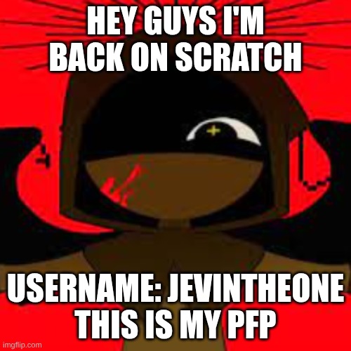 Read the text | HEY GUYS I'M BACK ON SCRATCH; USERNAME: JEVINTHEONE
THIS IS MY PFP | image tagged in jevin 2p | made w/ Imgflip meme maker