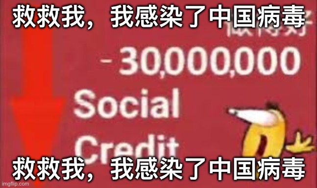 social credit | 救救我，我感染了中国病毒; 救救我，我感染了中国病毒 | image tagged in social credit | made w/ Imgflip meme maker