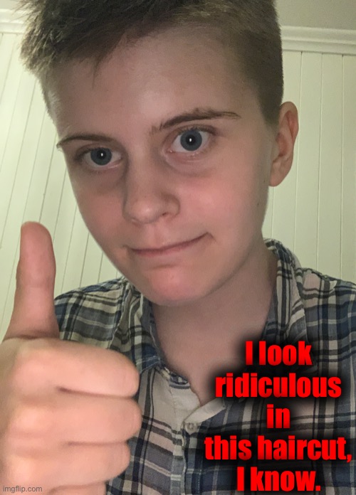 I donated my hair again yesterday. | I look ridiculous in this haircut, I know. | made w/ Imgflip meme maker