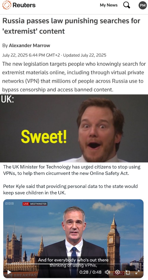 Two ways of selling the same policy | UK:; Sweet! | image tagged in uk,russia,technology,chris pratt surprised | made w/ Imgflip meme maker