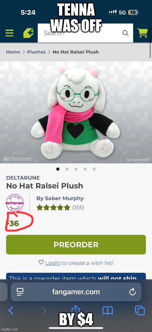Fluffy plush boy | TENNA WAS OFF; BY $4 | made w/ Imgflip meme maker