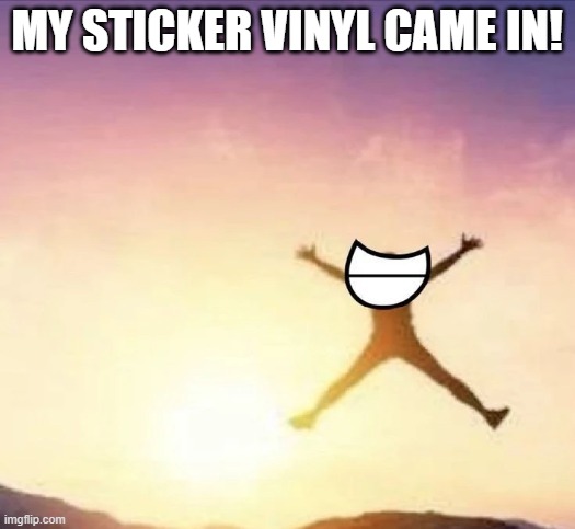 oh boy now I gotta see how to get rid of the streaks in my printer | MY STICKER VINYL CAME IN! | image tagged in yippee | made w/ Imgflip meme maker