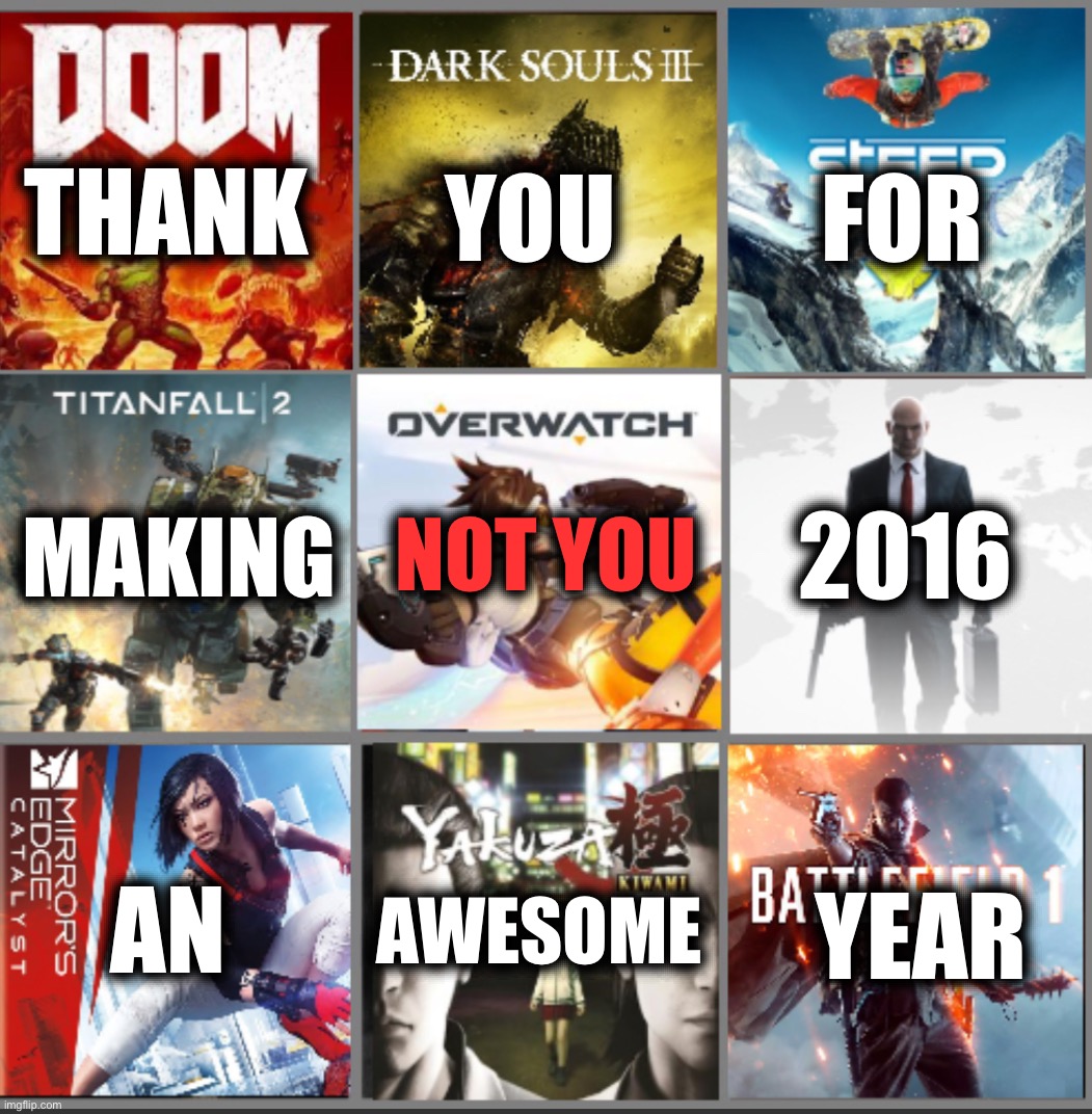 YOU; FOR; THANK; MAKING; 2016; NOT YOU; AWESOME; AN; YEAR | made w/ Imgflip meme maker