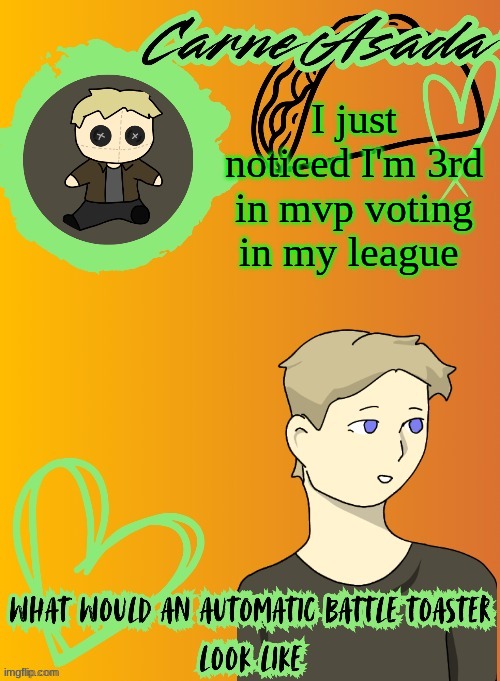 MVP in my ROOKIE season would br WILD | I just noticed I'm 3rd in mvp voting in my league | image tagged in carneasada announcement template disco my goat | made w/ Imgflip meme maker