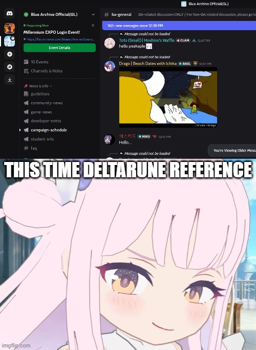 THE KING'S CHARIOT CANNOT BE STOPPED | THIS TIME DELTARUNE REFERENCE | image tagged in asgore,deltarune,blue archive,discord | made w/ Imgflip meme maker