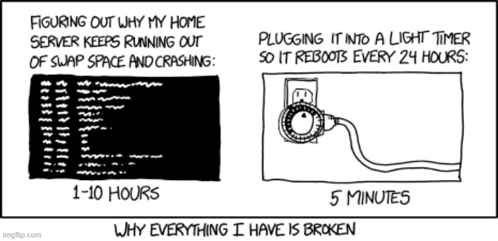 image tagged in home,server,swap space,light timer,crashing,broken | made w/ Imgflip meme maker