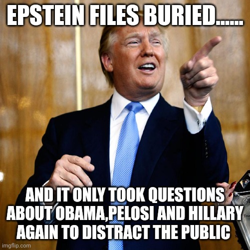 Swamp got another one.....sad | EPSTEIN FILES BURIED...... AND IT ONLY TOOK QUESTIONS ABOUT OBAMA,PELOSI AND HILLARY AGAIN TO DISTRACT THE PUBLIC | image tagged in donal trump birthday | made w/ Imgflip meme maker