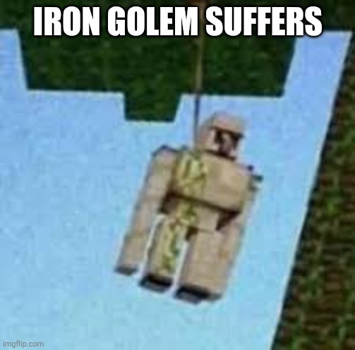 Iron Golem hanging | IRON GOLEM SUFFERS | image tagged in iron golem hanging | made w/ Imgflip meme maker