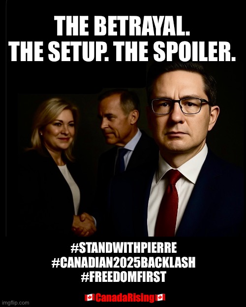 CanadaRising | THE BETRAYAL. THE SETUP. THE SPOILER. #STANDWITHPIERRE
#CANADIAN2025BACKLASH
#FREEDOMFIRST; 🇨🇦CanadaRising🇨🇦 | image tagged in canadian politics | made w/ Imgflip meme maker