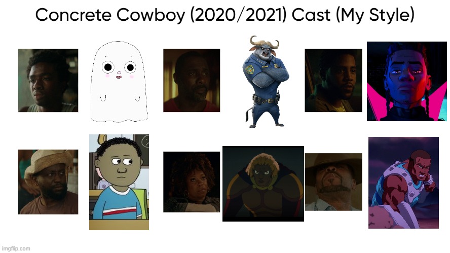 Concrete Cowboy (2020/2021) Cast (My Style) | image tagged in concrete cowboy 2020/2021 cast my style,meme,memes,spoof cast,concrete cowboy,characters | made w/ Imgflip meme maker