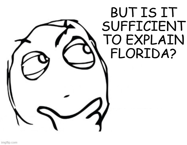BUT IS IT
SUFFICIENT
TO EXPLAIN
FLORIDA? | image tagged in hmmm | made w/ Imgflip meme maker