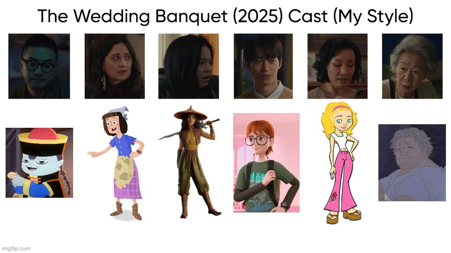 The Wedding Banquet (2025) Cast (My Style) | image tagged in the wedding banquet 2025 cast my style,meme,memes,spoof cast,the wedding banquet,characters | made w/ Imgflip meme maker