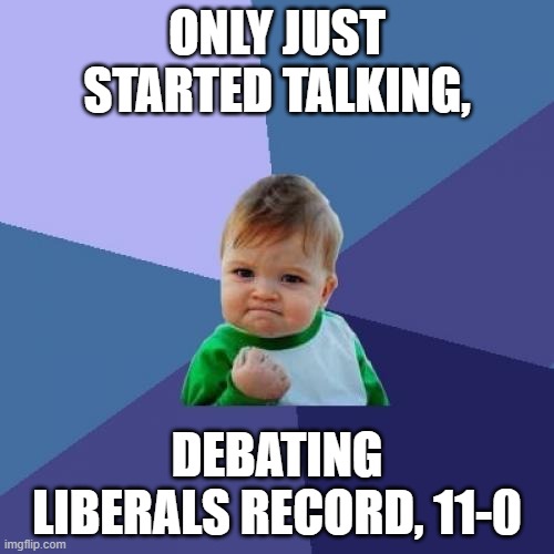 Success Kid | ONLY JUST STARTED TALKING, DEBATING LIBERALS RECORD, 11-0 | image tagged in memes,success kid | made w/ Imgflip meme maker