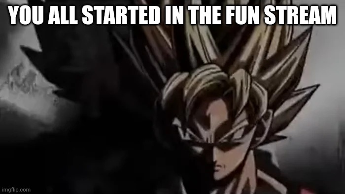 Goku Staring | YOU ALL STARTED IN THE FUN STREAM | image tagged in goku staring | made w/ Imgflip meme maker