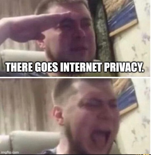 Welp. Looks like the internet is going to die this year. | THERE GOES INTERNET PRIVACY. | image tagged in crying salute | made w/ Imgflip meme maker