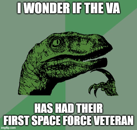 Philosoraptor | I WONDER IF THE VA; HAS HAD THEIR FIRST SPACE FORCE VETERAN | image tagged in philosoraptor | made w/ Imgflip meme maker
