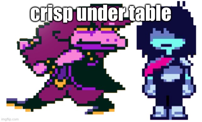 GOD DAMMIT KRIS WHERE THE HELL ARE WE? | crisp under table | image tagged in god dammit kris where the hell are we | made w/ Imgflip meme maker