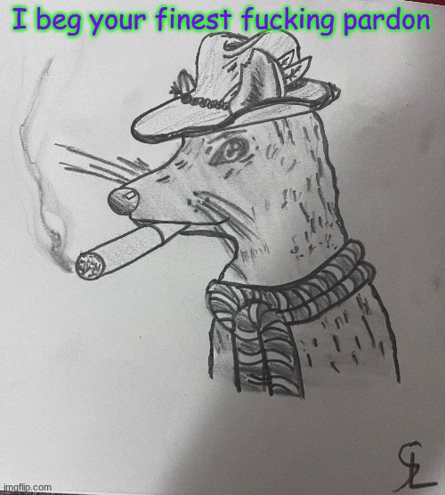 cool ass rat smoking a fat one(credits to -SL-Artistic) | I beg your finest fucking pardon | image tagged in cool ass rat smoking a fat one credits to -sl-artistic | made w/ Imgflip meme maker