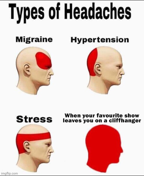 image tagged in cliff hanger headache | made w/ Imgflip meme maker