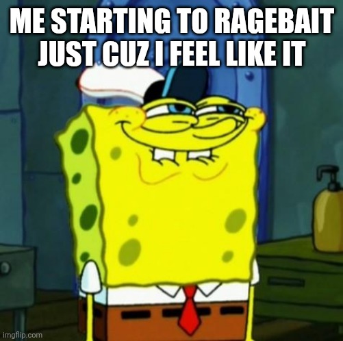 Ha. | ME STARTING TO RAGEBAIT JUST CUZ I FEEL LIKE IT | image tagged in suicide face spongbob | made w/ Imgflip meme maker