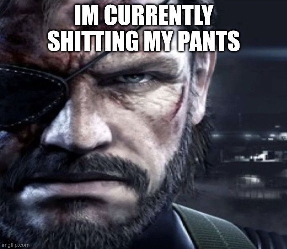 Solid Snake Staring | IM CURRENTLY SHITTING MY PANTS | image tagged in solid snake staring | made w/ Imgflip meme maker