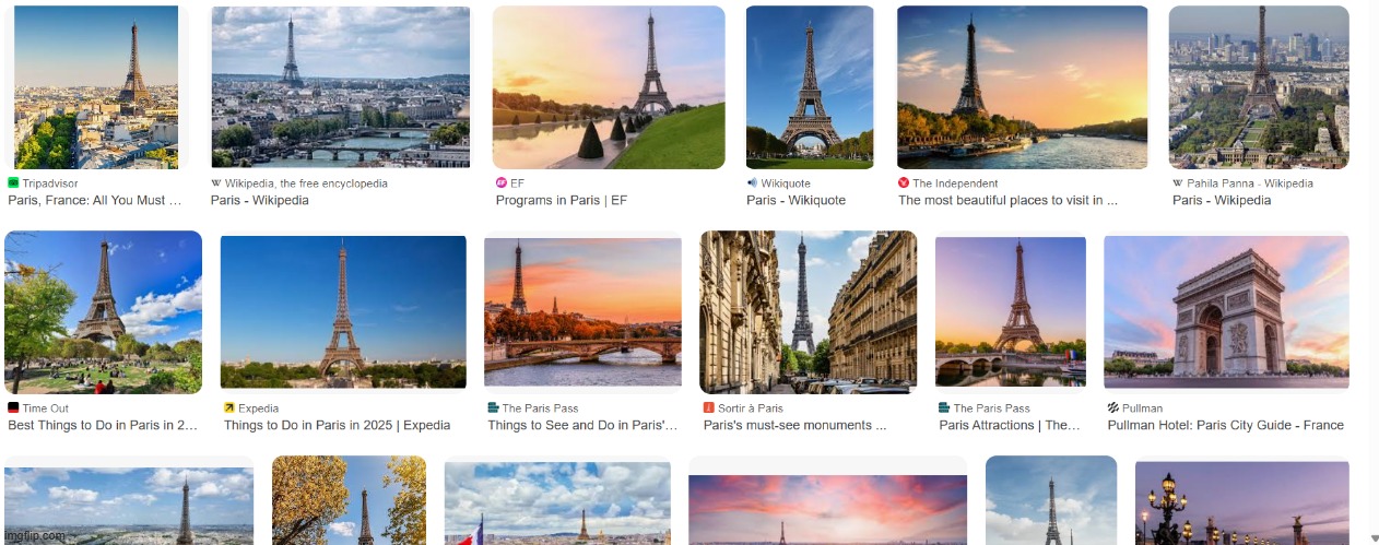 I searched P*ris not Eiffel Tower and all pictures are the Eiffel tower | made w/ Imgflip meme maker