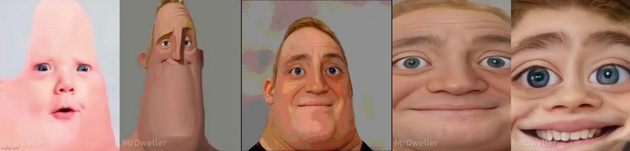 MrDweller Phases v1 (Part 1) | image tagged in mrdweller phase 0,mrdweller phase 1,mr incredible phase 2,mrdweller phase 2 5,mrdweller phase 3 | made w/ Imgflip meme maker