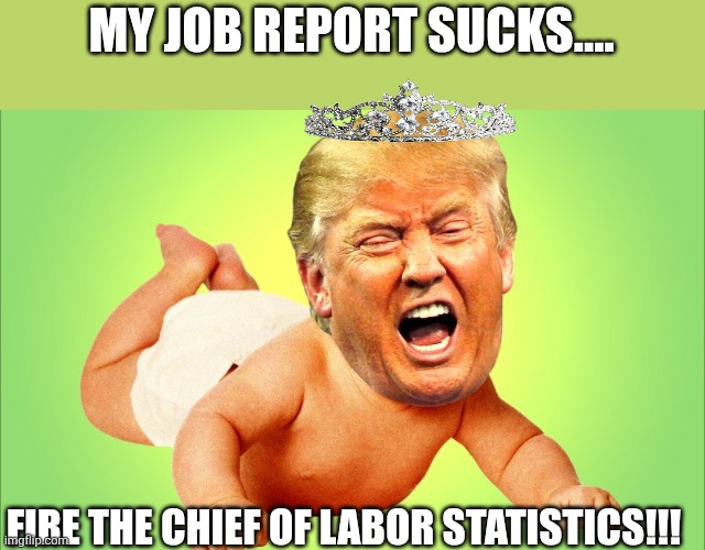 Baby trump | MY JOB REPORT SUCKS.... FIRE THE CHIEF OF LABOR STATISTICS!!! | image tagged in donald trump,trump,unemployment,maga,nevertrump,conservative | made w/ Imgflip meme maker