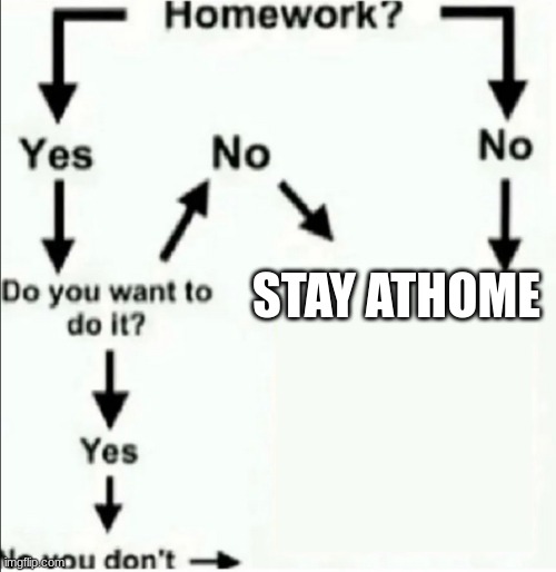 Homework Flowchart | STAY ATHOME | image tagged in homework flowchart | made w/ Imgflip meme maker