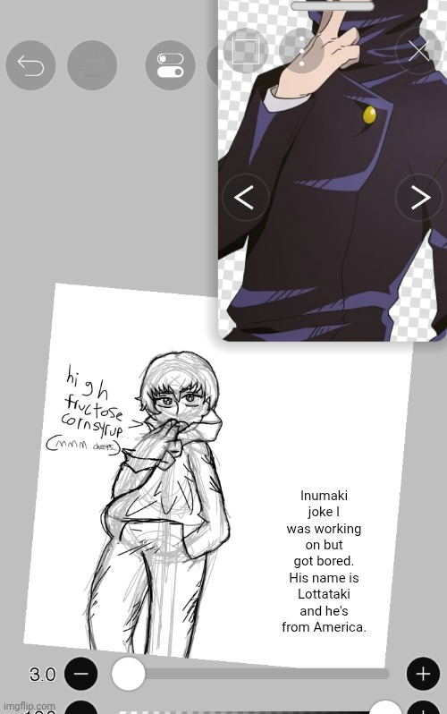 Inumaki joke I was working on but got bored. His name is Lottataki and he's from America. | made w/ Imgflip meme maker