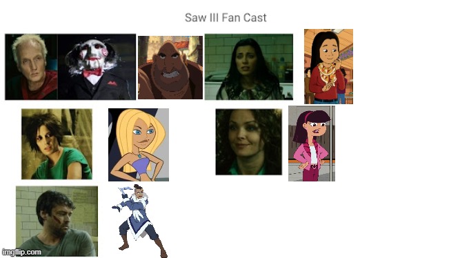 Credit to Mico the Ninjago Fan 2024 for this used | image tagged in meme,memes,spoof cast,saw 3,characters,roles | made w/ Imgflip meme maker