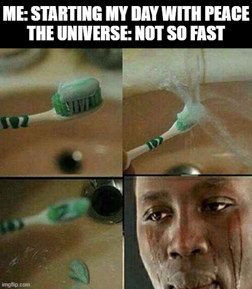 universe | ME: STARTING MY DAY WITH PEACE
THE UNIVERSE: NOT SO FAST | image tagged in memes | made w/ Imgflip meme maker