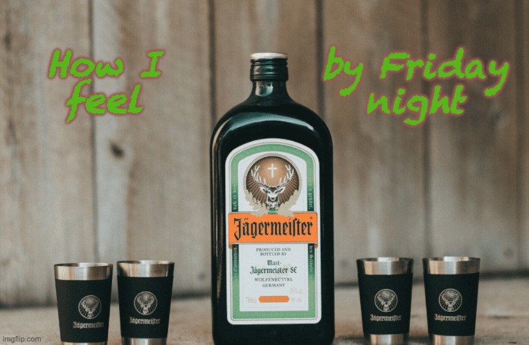 The first long week of several | How I
feel; by Friday
night | image tagged in tired,friday,work,alcohol | made w/ Imgflip meme maker
