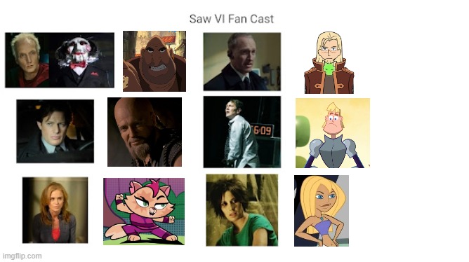 Credit to Mico the Ninjago Fan 2024 for this used | image tagged in meme,memes,spoof cast,saw 3d,characters,roles | made w/ Imgflip meme maker