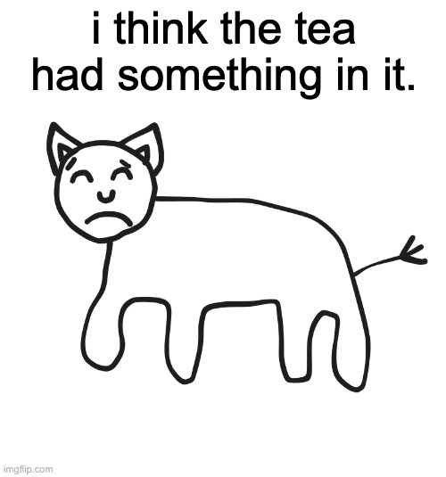 I think the tea has something in it | i think the tea had something in it. | image tagged in cynical cat | made w/ Imgflip meme maker